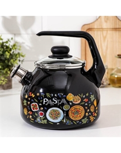 Чайник эмалированный со свистком Pasta, 3 л, индукция, цвет чёрный Стальэмаль
