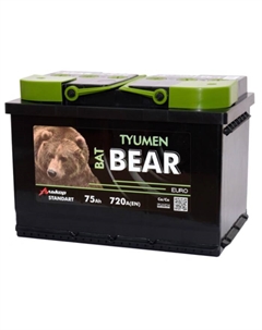 Автомобильный аккумулятор Batbear 75 Ач 6СТ-75VLA Ca/Ca, прямая полярность Tyumen batbear