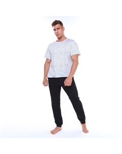 Комплект домашний мужской (футболка/брюки), цвет белый/чёрный, размер 56 Modellini