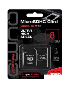 Карта памяти microSDHC QM8GMICSDHC10U1 8GB (с адаптером) Qumo