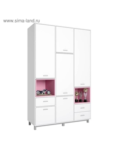 Шкаф трехсекционный kids Mirum 2335, белый/розовый Polini