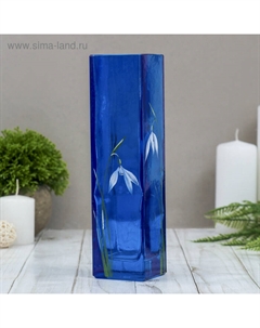 Ваза «Подснежники на синем», 320 мл, 21×5.5×5.5 см, стекло Evis