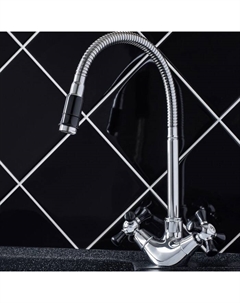 Смеситель для кухни RMS SL92BL-279F, двухвентильный, высокий излив, хром/черный Ростовская мануфактура сантехники