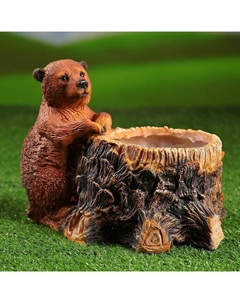 Декоративное кашпо для цветов «Пень с мишкой», 2.1 л, d=12 см, h=19 см, полистоун Хорошие сувениры