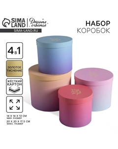Набор коробок для цветов 4 в 1, упаковка подарочная, «Градиент», 14 х 14 х 13 см - 20 х 20 х 17.5 см Дарите счастье