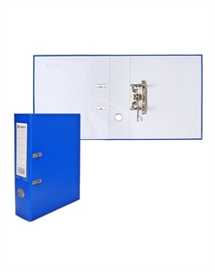 Папка-регистратор А4, 75 мм,, ПВХ, тиснение «лен», металлическая окантовка, карман на корешок, собранная, синяя, микс Calligrata