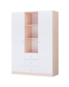 Шкаф трехсекционный kids Simple, 1346х516х1900 мм, дуб пастельный-белый Polini