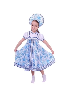 Русский народный костюм для девочки с кокошником, голубые узоры, р-р 30, рост 110-116 см Страна карнавалия