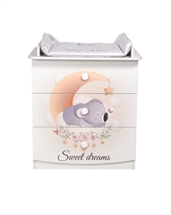 Комод 1380 «Коала на облачке», с пеленальной рамой, цвет белый Фея