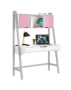 Стол письменный Kids Mirum 1446, с полкой, цвет белый-серый/двери розовые Polini