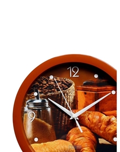 Часы настенные, d-28 см, кухонные, "Круассан с кофе", бесшумные Соломон