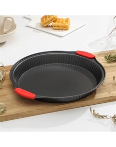 Форма для выпечки «Рифлёный круг. Забота», 30,5×4 см, антипригарное покрытие, с силиконовыми ручками, цвет ручек МИКС Доляна