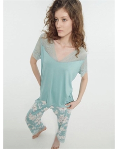 Комплект женский (джемпер, бриджи) зеленый с акварельными цветами Mark formelle