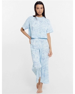 Комплект женский (футболка, бриджи) голубой с котиками Mark formelle