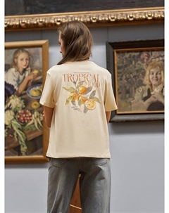 Футболка женская желтая с принтом и надписью "tropical mood" Mark formelle