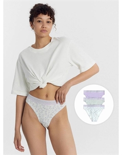 Трусы женские слипы (3 шт.) молочно-бежевые с акварельными веточками Mark formelle