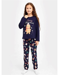 Комплект для девочек (джемпер, брюки) синий с принтом в виде новогодних печенек Mark formelle