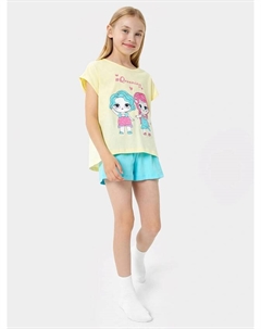 Пижама для девочек (футболка, шорты) в желтом и голубом цвете с принтом Mark formelle