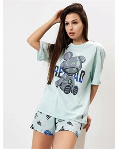 Комплект женский (футболка, шорты) в мятном цвете с медведями Mark formelle