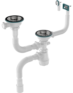 Сифон для двойных разноур. моек 3 1/2х40, мет.реш, прямоуг/кругл перел., гт 40х40/50 Aquant