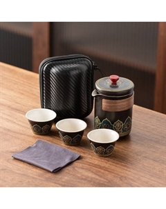 Набор для чайной церемонии, 5 предметов на 3 персоны: чашка 50 мл, чайник 280 мл, керамика, чёрный Джекичай