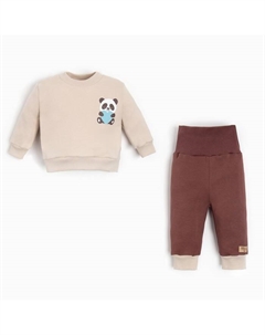 Костюм детский (свитшот, брюки), цвет бежевый/коричневый, рост 62-68 см Minaku