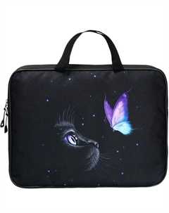 Папка с ручками текстильная А4, "Кошка", для бумаг, для офиса, 370 х 280 х 60 мм, черная Stavia