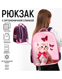 Рюкзак школьный, каркасный, 39×30×14 см «Котик с бантиком» Calligrata