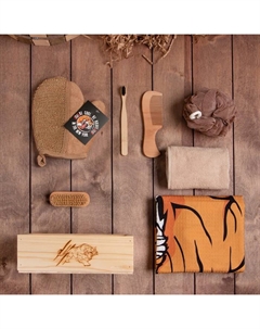 Набор подарочный «» Tiger, полотенце 70×146 см, щётка, мочалка Этель