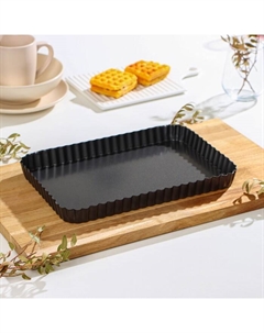 Форма для выпечки «Жаклин. Рифленый прямоугольник», 31×21×3 см, съёмное дно, антипригарное покрытие, цвет чёрный Доляна