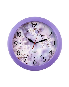 Часы настенные, серия: Цветы, «Цветущее дерево», плавный ход, d=29 см, сиреневый обод Troykatime