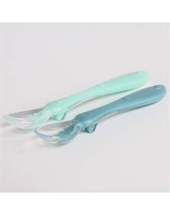 Набор ложек для кормления силиконовых «Милые зверята», от 5 мес., 2 шт., цвет голубой + зелёный Крошка я