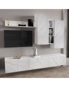 Гостиная подвесная «Глэйс», 2108×436×1757 мм, цвет ЛДСП белый бриллиант/МДФ монте белый Омскмебель