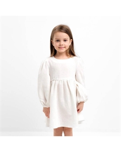 Платье детское с длинным рукавом «Муслин», размер 34 (122-128 см), белое Kaftan