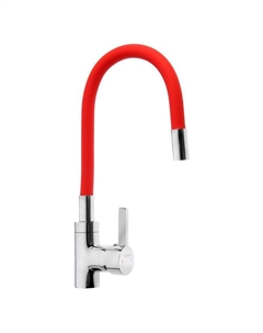 Смеситель для кухни Mira 5098-1, однорычажный, картридж 35 мм, гибкий излив, хром/красный