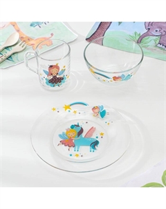Набор детской посуды «Принцессы», 3 предмета: тарелка, кружка, миска, стекло Осз
