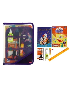 Папка для труда А4, 325 х 230 х 25 мм, молния вокруг, откидная планка, пластиковая, ПТР-1 "Бабочки", с наполнением 10 предметов Calligrata