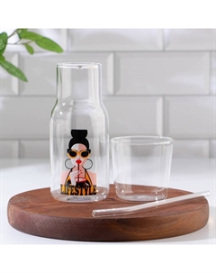 Набор стеклянный: кувшин 600 мл, стакан 250 мл, трубочка Дорого внимание