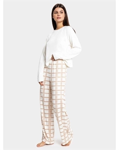 Комплект женский (джемпер, брюки) молочно-бежевый в клетку Mark formelle