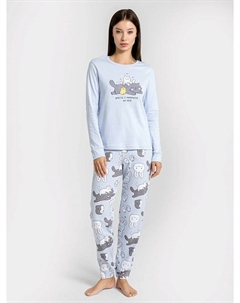 Комплект женский (джемпер, брюки) голубой с принтом "зверята" Mark formelle