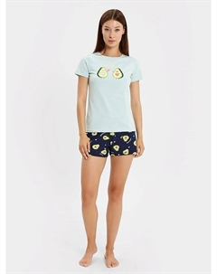 Комплект женский (футболка, шорты) зелено-синяя с принтом "авокадо" Mark formelle