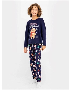 Комплект для мальчиков синий с принтом "новогодние печеньки" Mark formelle