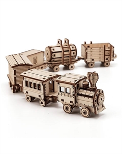 Деревянный конструктор 3D Паровоз с вагонами 6 в 1 Drovo