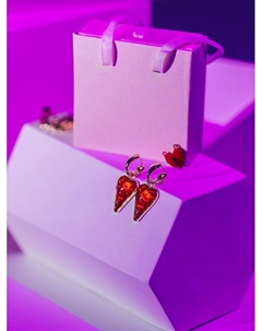 Серьги ассорти «Сердце» клубника, цвет красный в золоте Qf