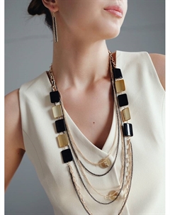 Набор 2 предмета: серьги, бусы «Унисон» прямоугольники, чёрный в золоте, 80 см Qf