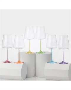 Бокалы для вина RAINBOW FRESH, 400 мл, набор 6 шт., стекло, прозрачные, разноцветные Crystalex