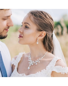 Набор 2 предмета: серьги, колье, цветок, белый в серебре, 45 см Qf