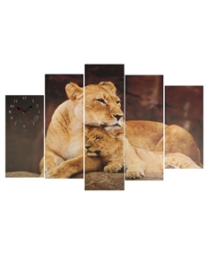 Часы-картина настенные, модульные "Львица со львенком", бесшумные, 80 х 140 см Сюжет