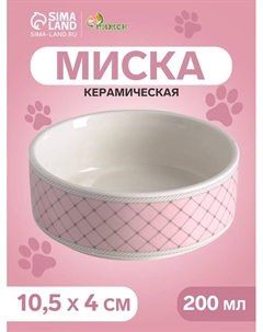 Миска керамическая «Сеточка» 200 мл - 10.5×10.5×4 см, белая/розовая Пижон