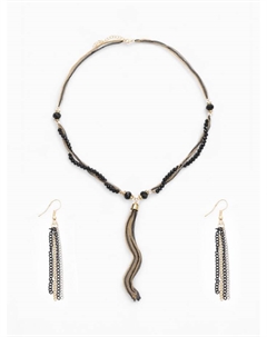 Набор 2 предмета: серьги, бусы «Унисон» накрученность, цвет золото в чёрном, 60 см Qf